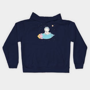 Lovely cute elephant rises in the rocket in space Kids Hoodie